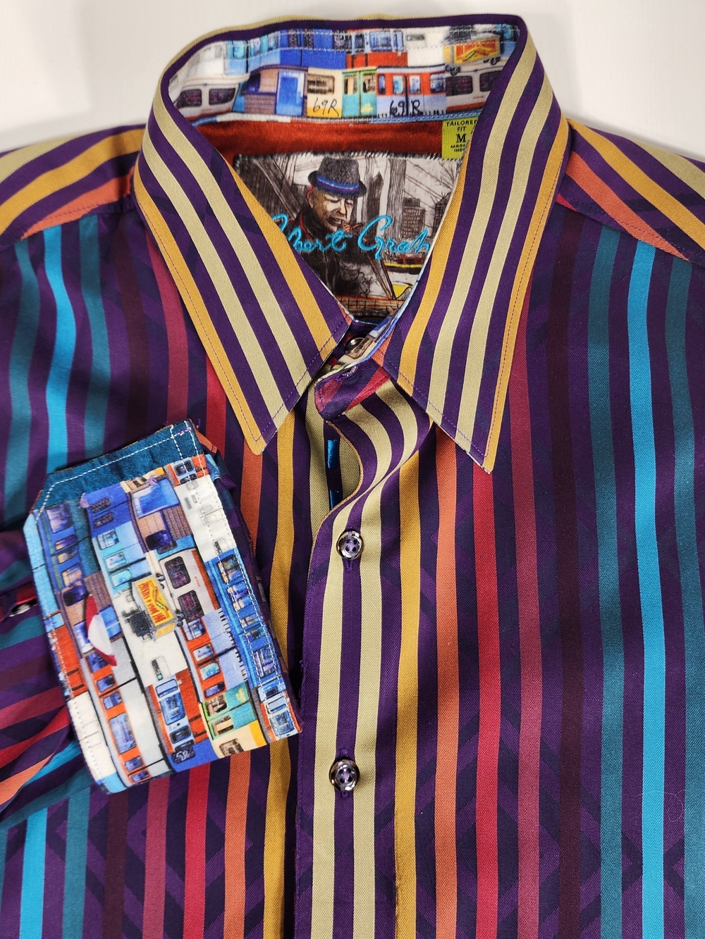 Robert Graham Men’s Multicolor Striped Dress Shirt - Purple/Blue/Gold